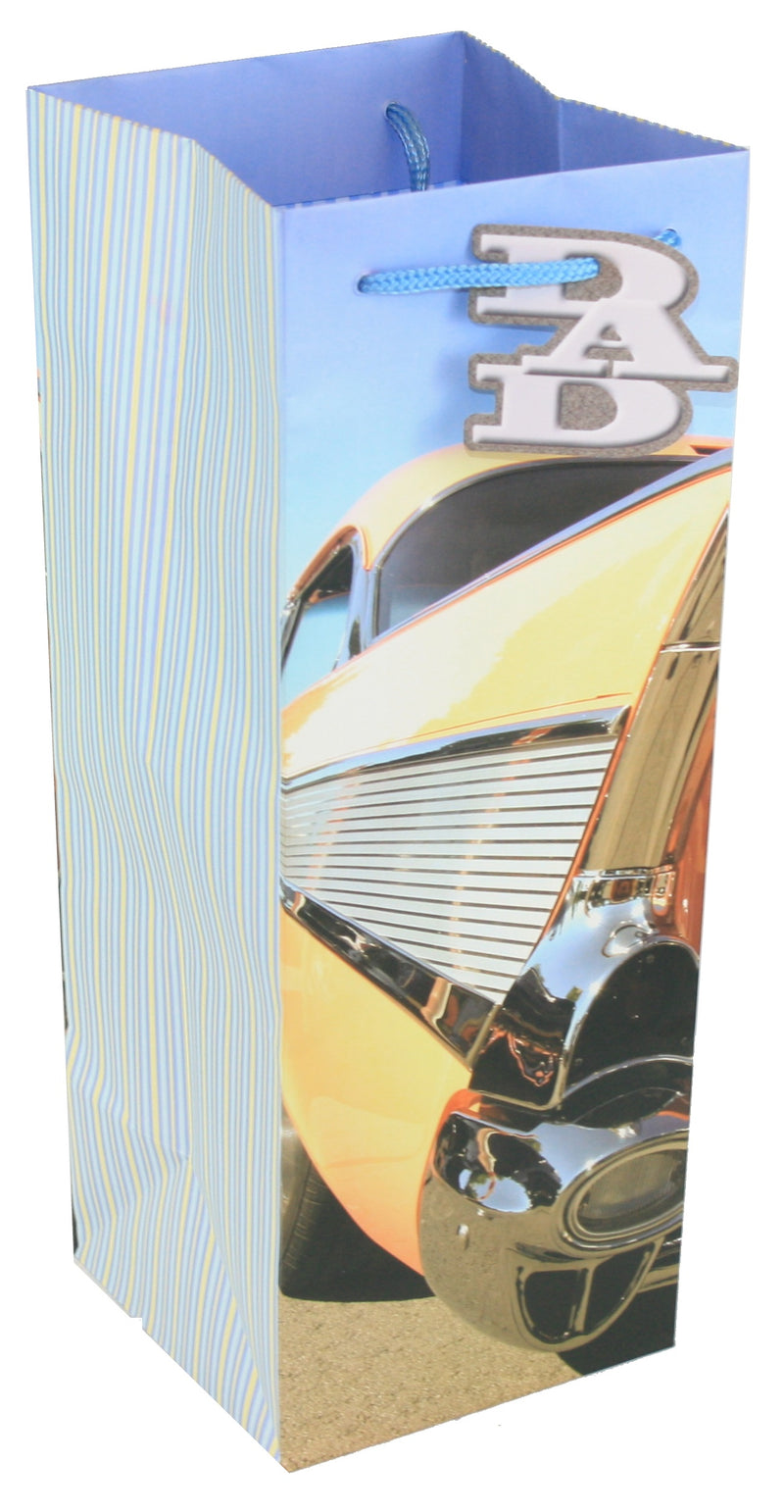 Dads Classic Car Bottle Gift Bag - Yellow - The Country Christmas Loft