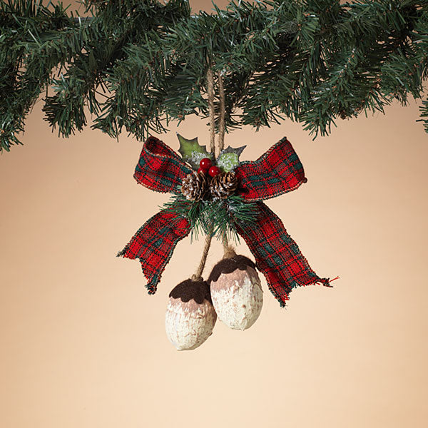 Acorn Ornament with Red & Green Plaid Bow - The Country Christmas Loft
