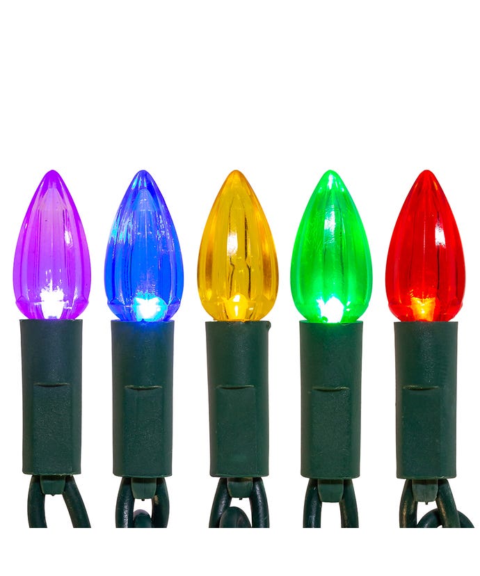 50-Light C3 Diamond Multi-Color LED Green Wire Light Set - The Country Christmas Loft