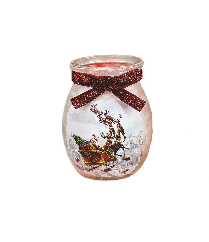 Santa Lit Glass Jar - 4 Inch - As He Flew out of Sight