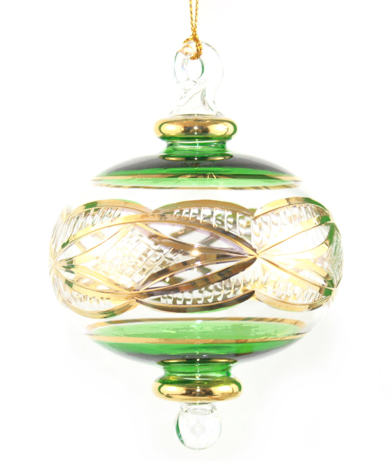 Gold Etched Doubled Ended Sphere - Green