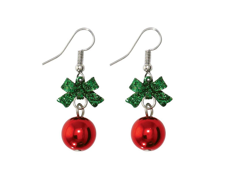 Green Bow Red Ornament - Earrings