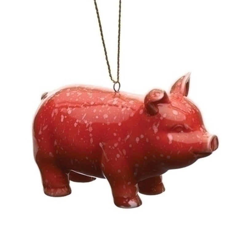 Prosperity Pig Red Speckled 3 X 2 Inch Glazed Ceramic Hanging Tree Ornament - The Country Christmas Loft