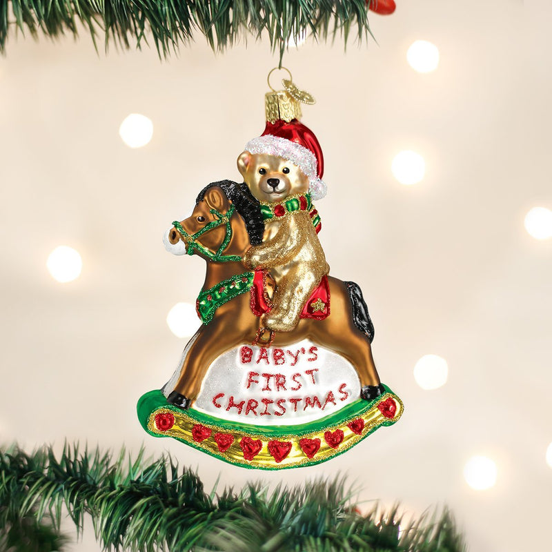 Old World Christmas Rocking Horse Teddy Glass Ornament - The Country Christmas Loft