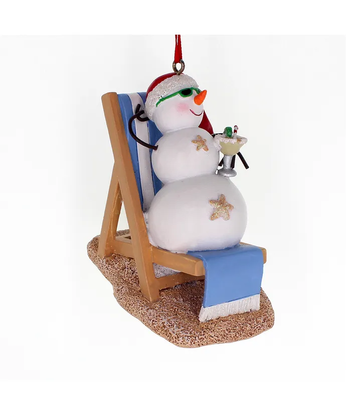Snowman On Beach Chair Ornament - The Country Christmas Loft