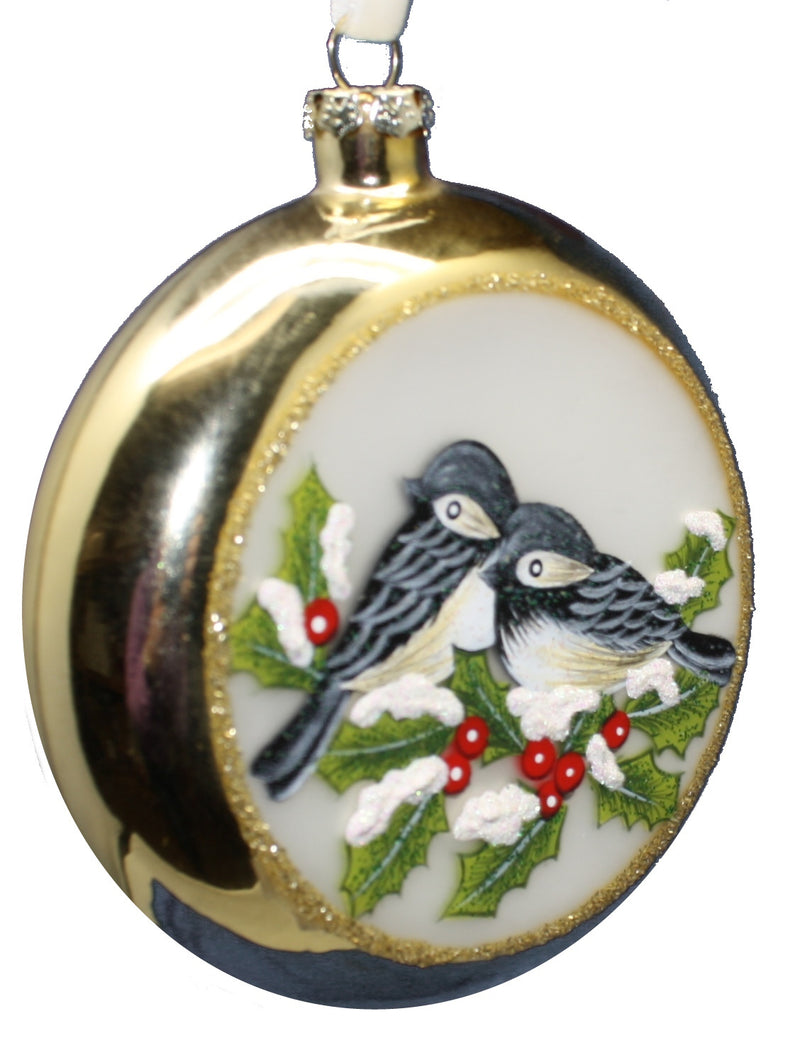Golden Chickadee Disk Ornament - The Country Christmas Loft