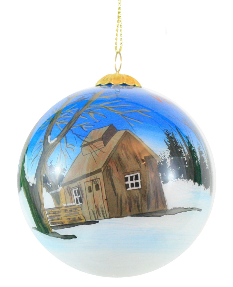 Hand Painted Glass Globe Ornament - Maple Sugar House - The Country Christmas Loft