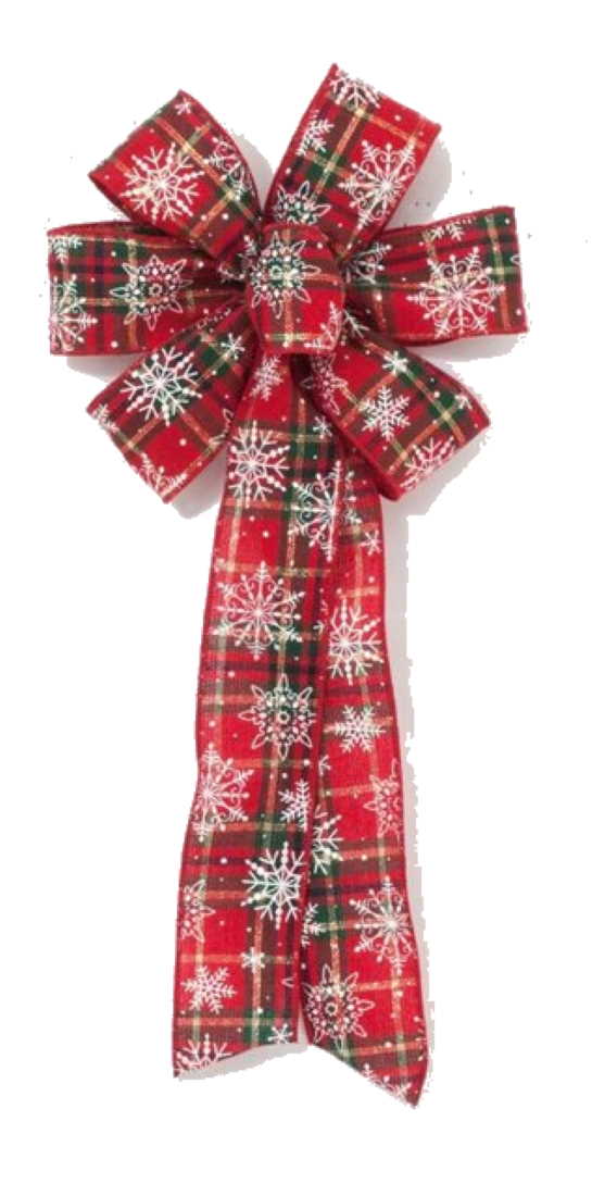 6 Loop 17 Inch Winter Flakes Plaid Bow - The Country Christmas Loft