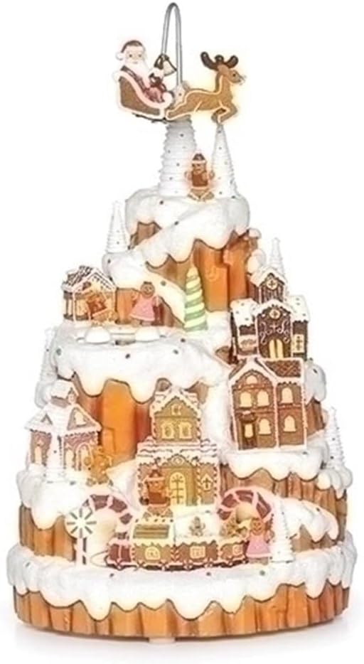 Musical Lighted Rotating Ginger Bread Mountain - 12 Inch