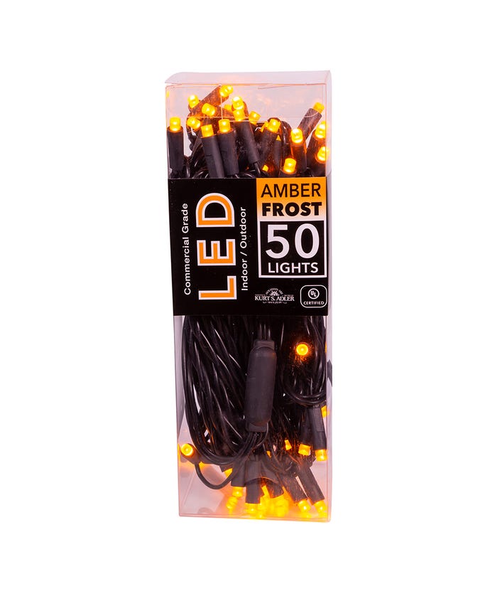 50-Light 5MM Amber Frost LED Black Wire Light Set - The Country Christmas Loft