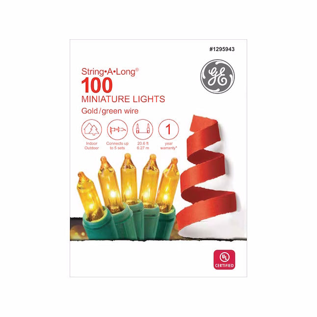 GE String-A-Long 100-Count 20.6-ft Gold Incandescent Plug-In Christmas String Lights